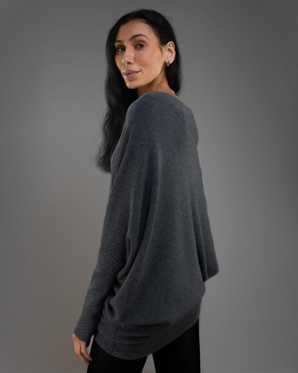Asymmetric Draped | Charcoal | Seamless Knit