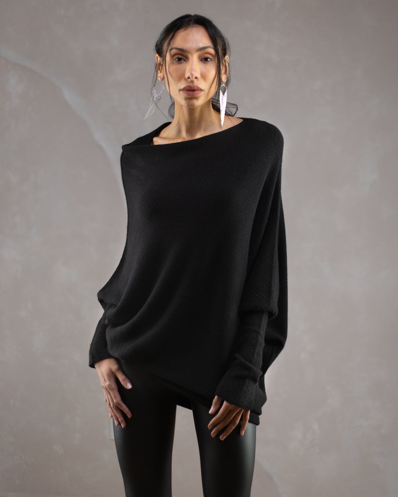 Asymmetric Draped | Black | Seamless Knit