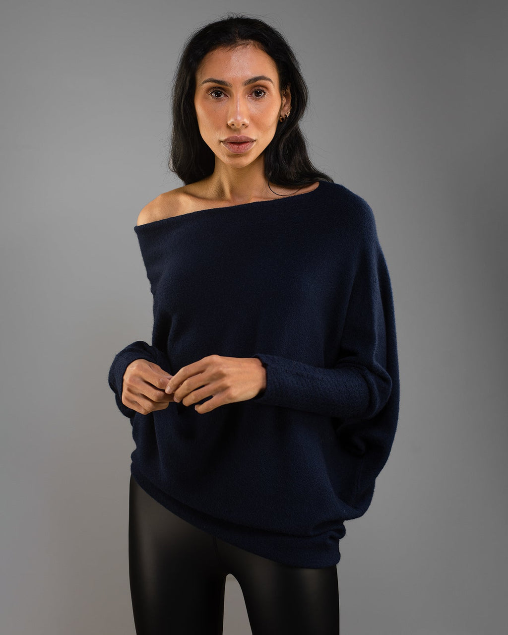 Asymmetric Draped | Navy | Seamless Knit