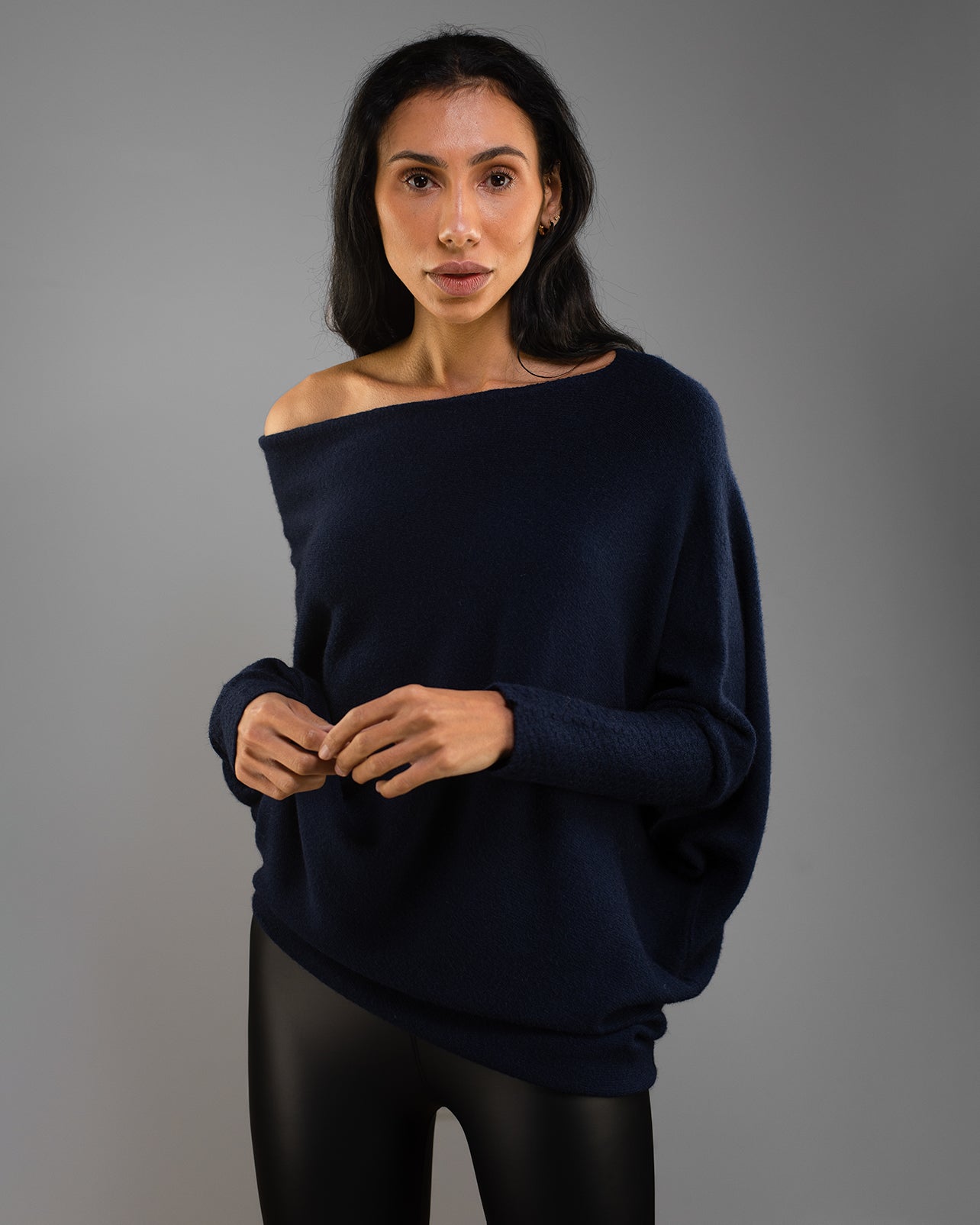 Asymmetric Draped | Navy | Seamless Knit