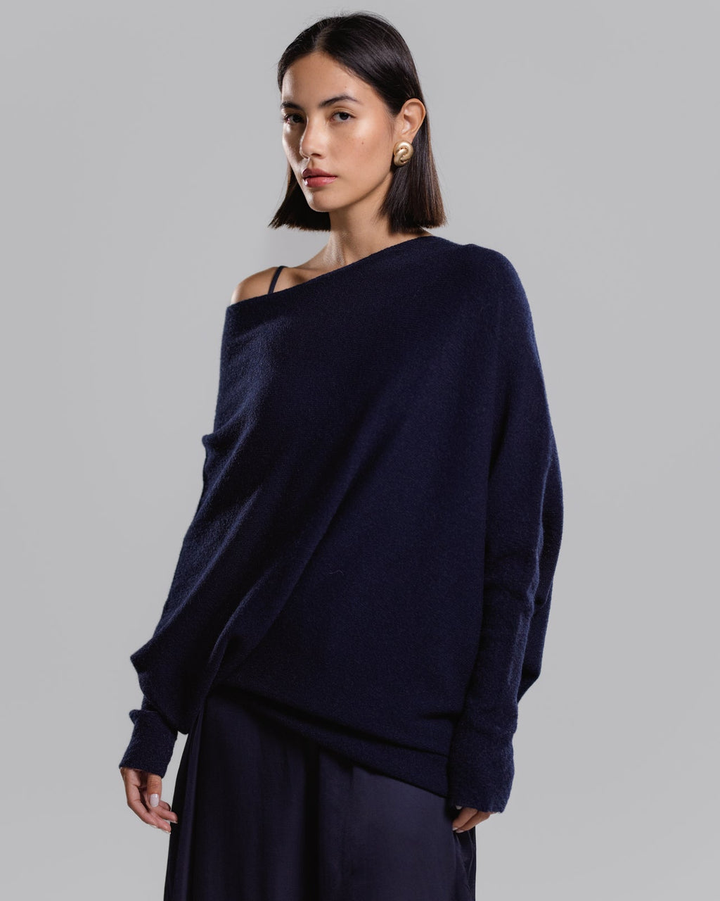 Asymmetric Draped | Navy | Seamless Knit