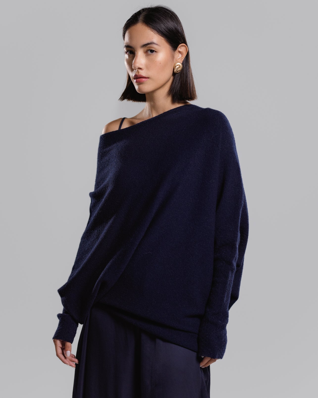 Asymmetric Draped | Navy | Seamless Knit