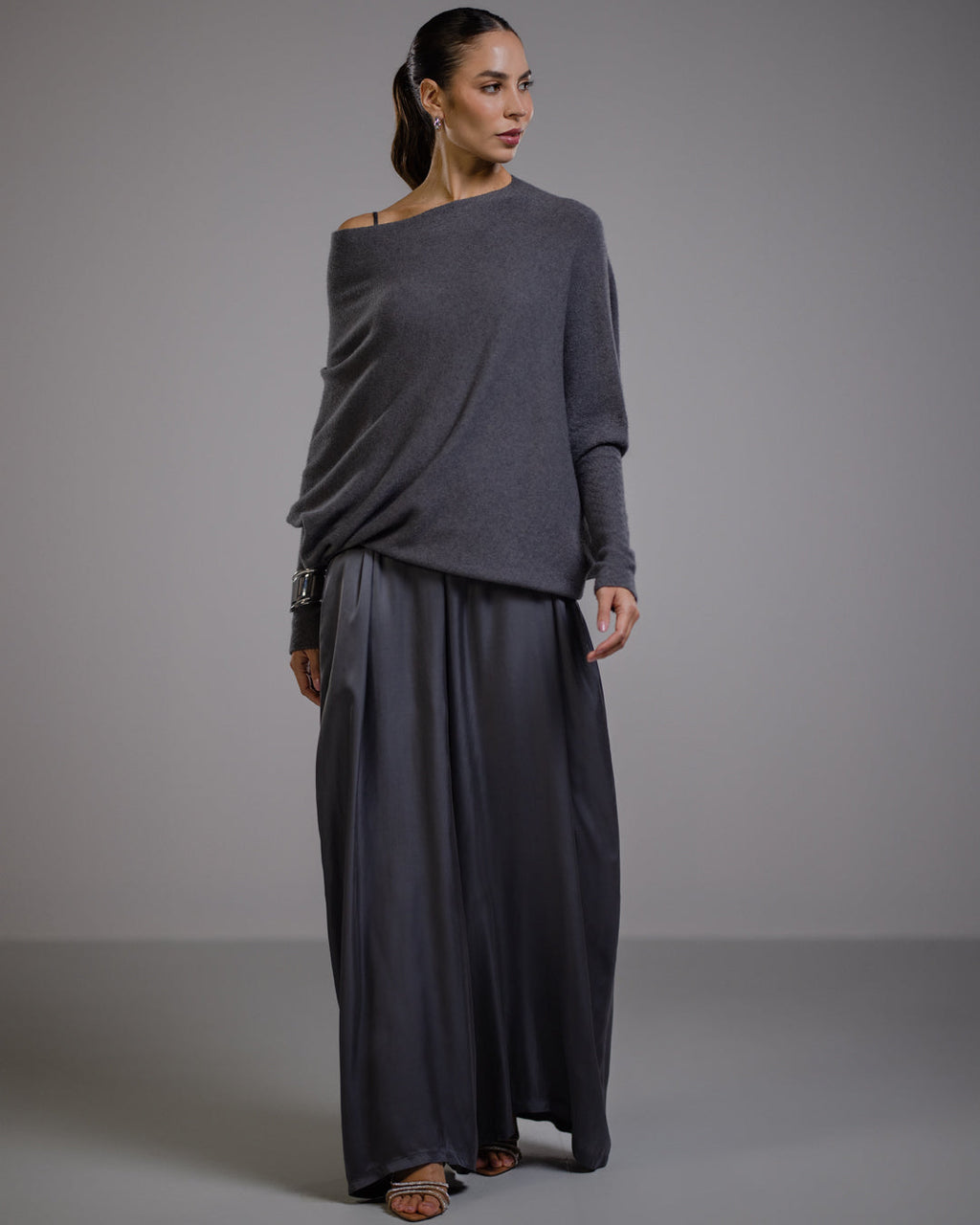 Asymmetric Draped | Charcoal | Seamless Knit