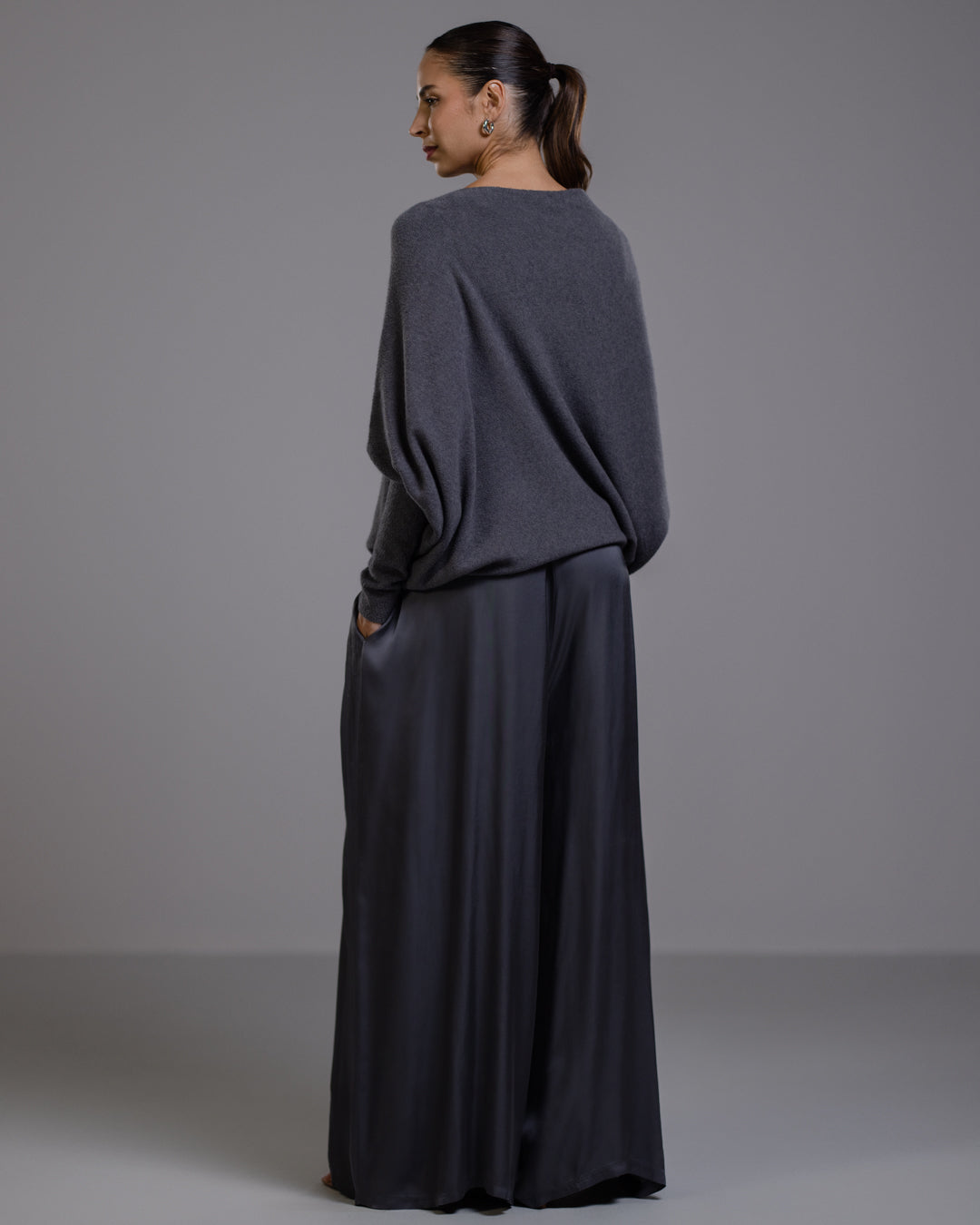 Asymmetric Draped | Charcoal | Seamless Knit