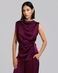 Allegra Draped Satin Sleeveless Top | Burgundy