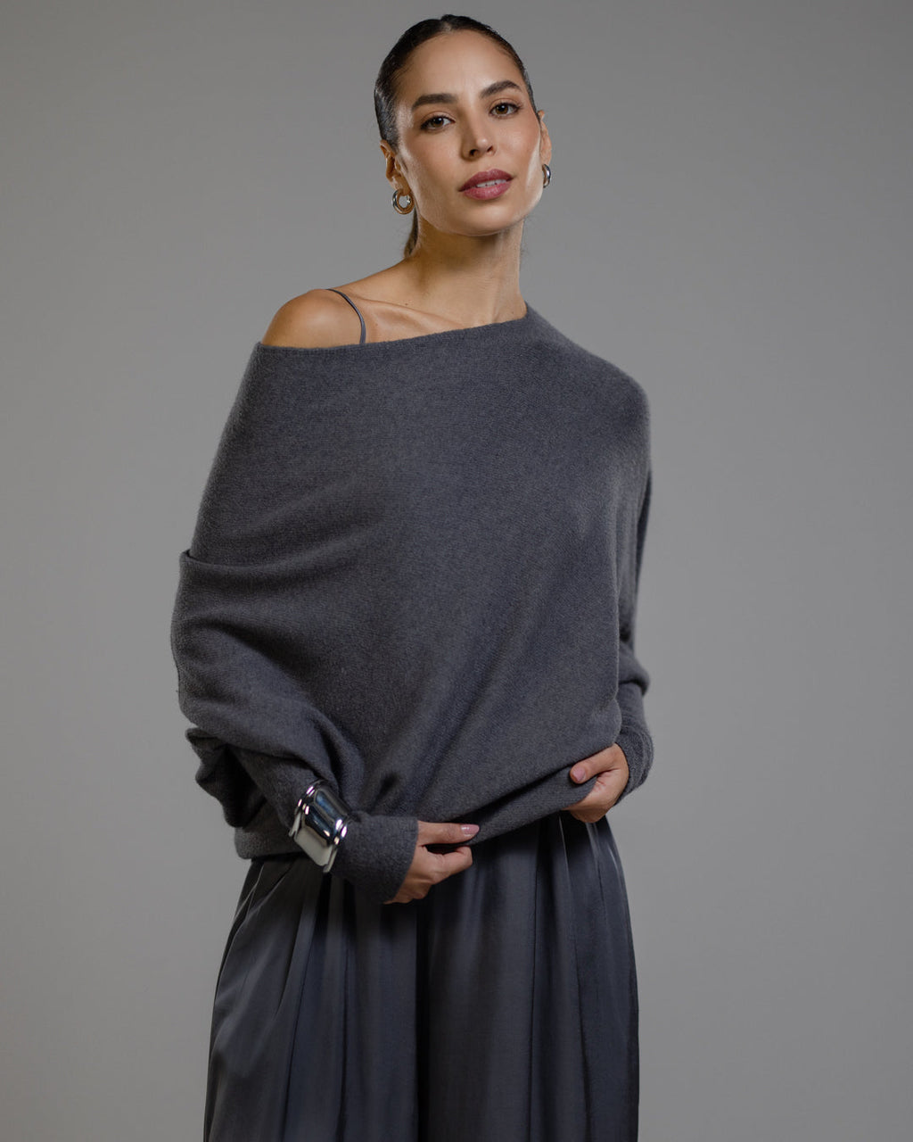 Asymmetric Draped | Charcoal | Seamless Knit