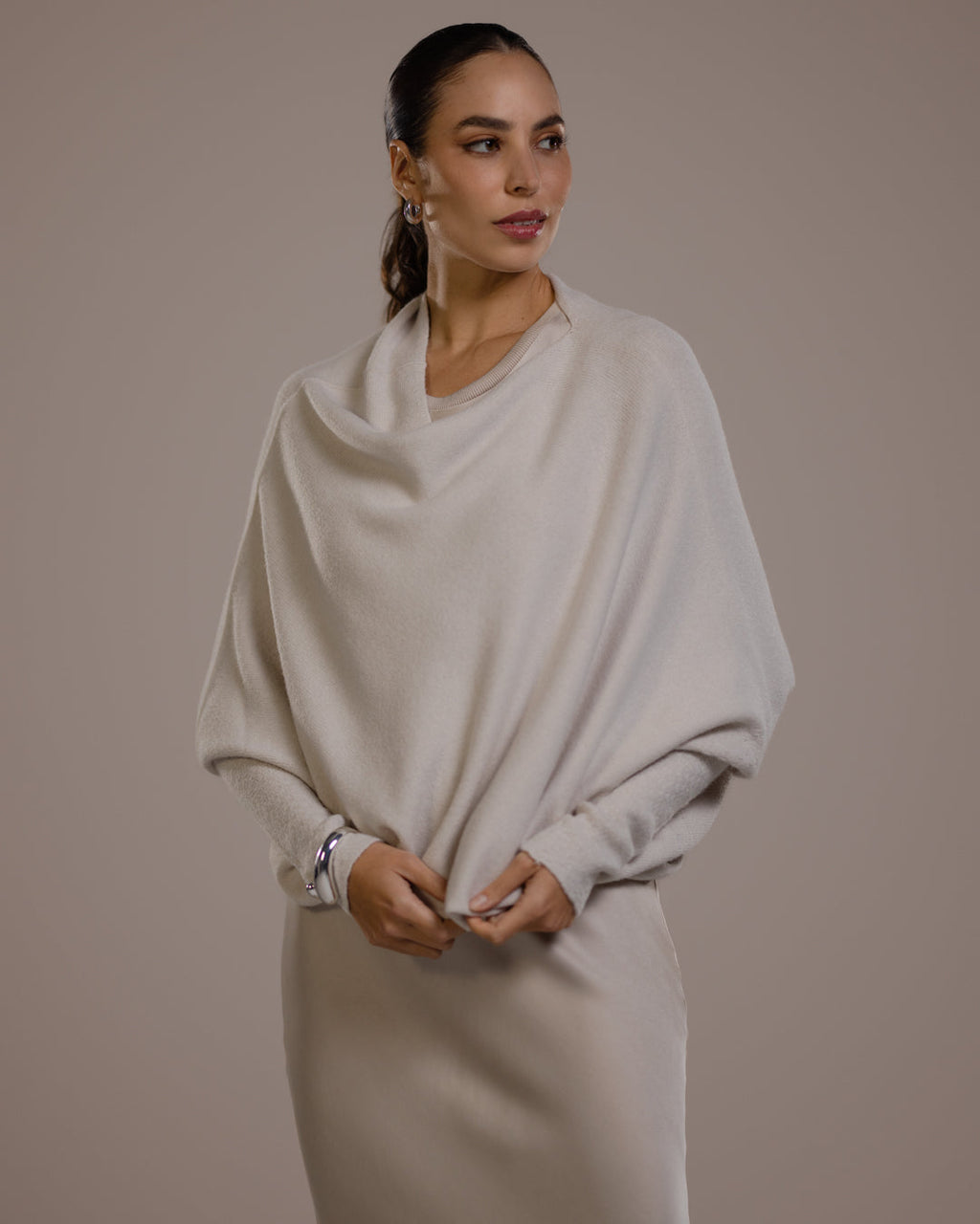 Asymmetric Draped | Light Beige | Seamless Knit