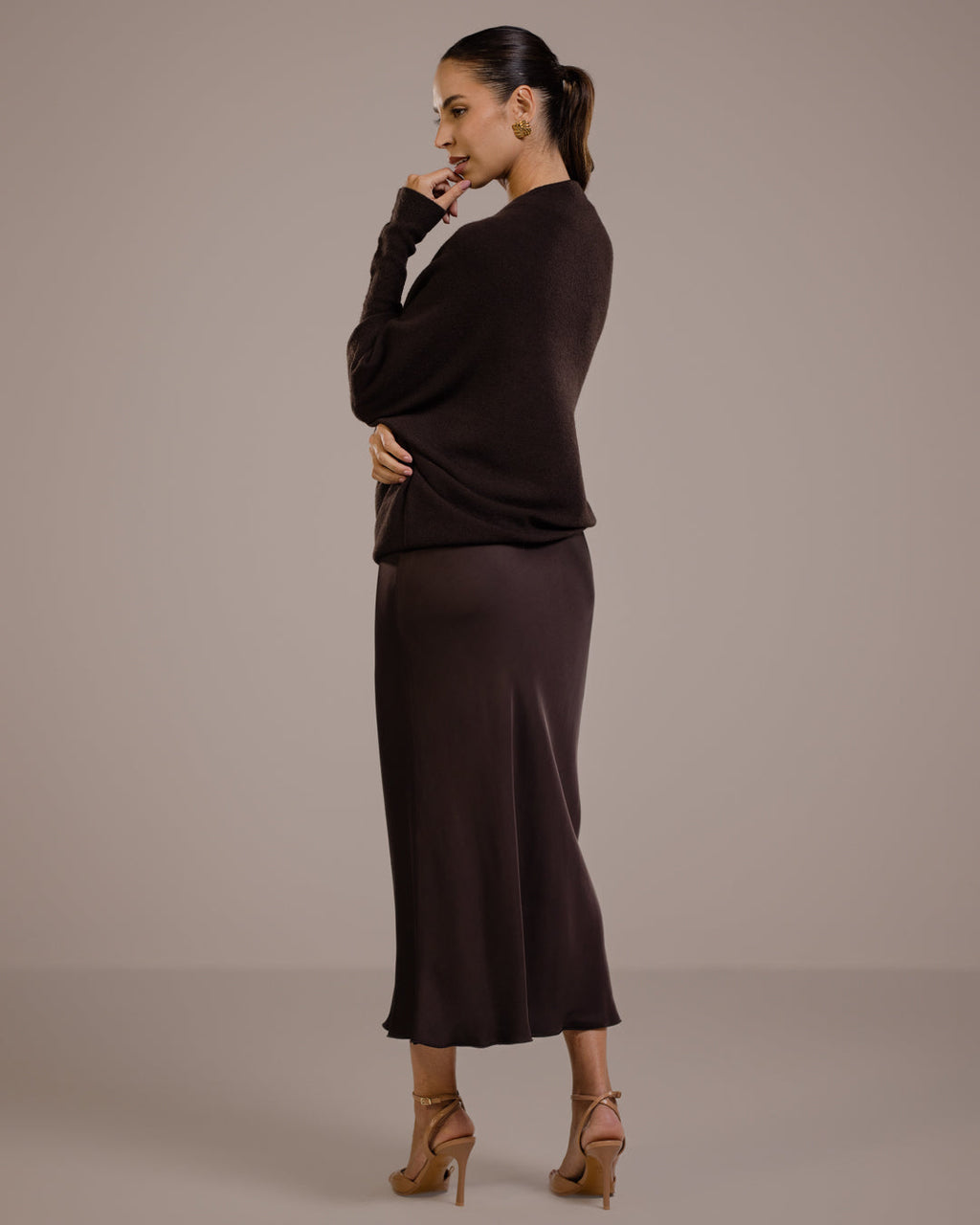 Asymmetric Draped | Espresso Brown | Seamless Knit