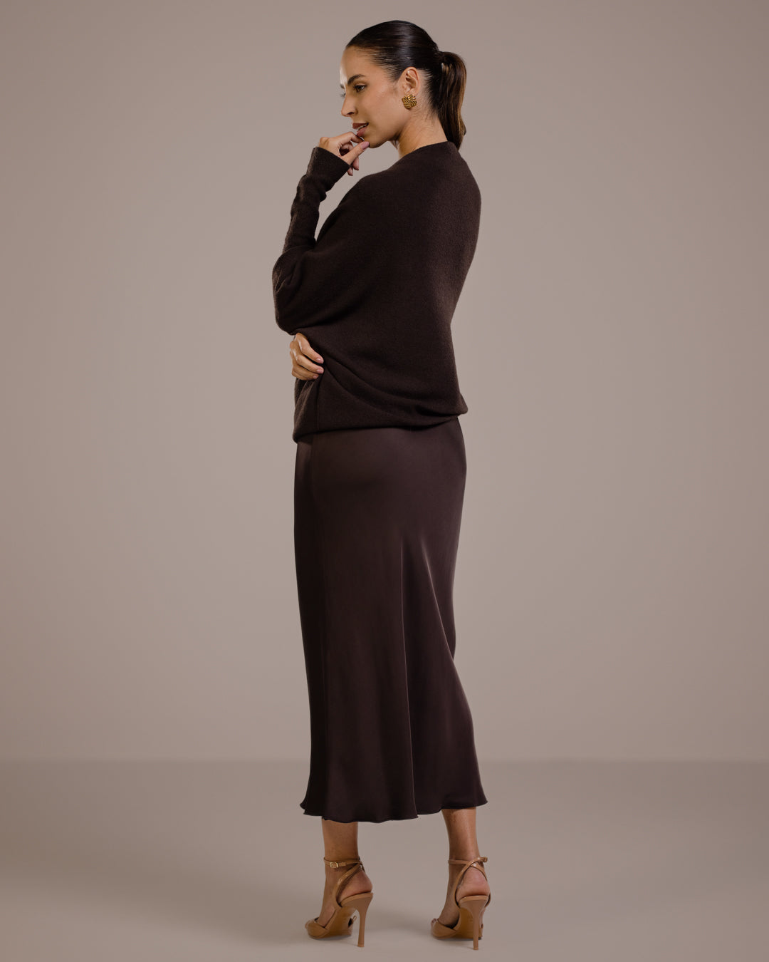 Asymmetric Draped | Espresso Brown | Seamless Knit