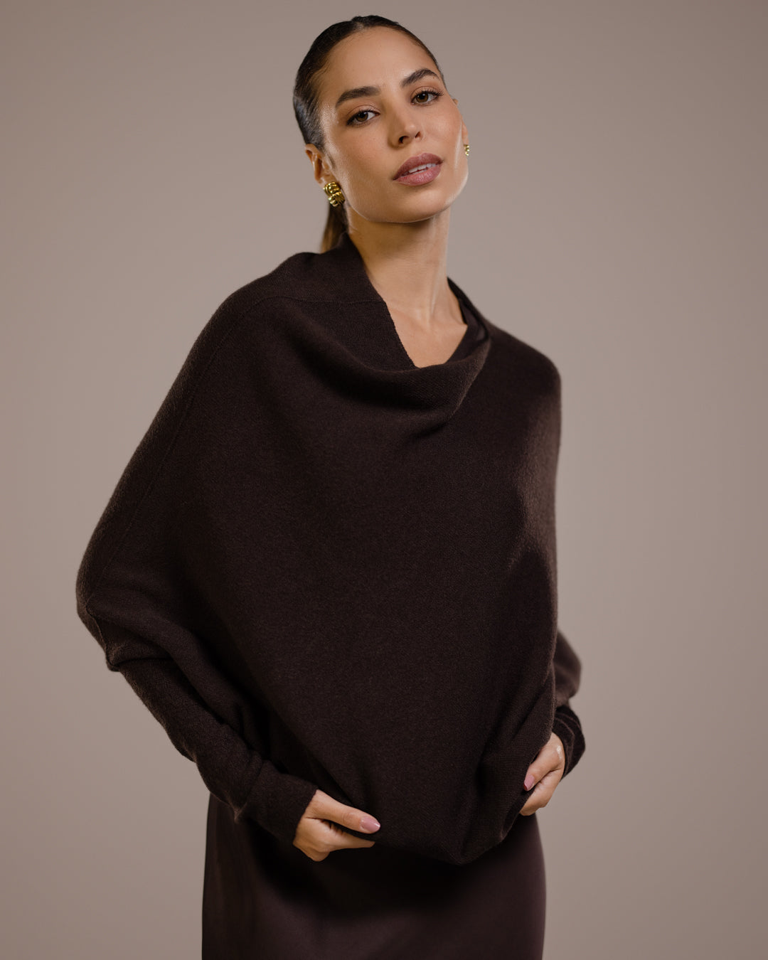 Asymmetric Draped | Espresso Brown | Seamless Knit