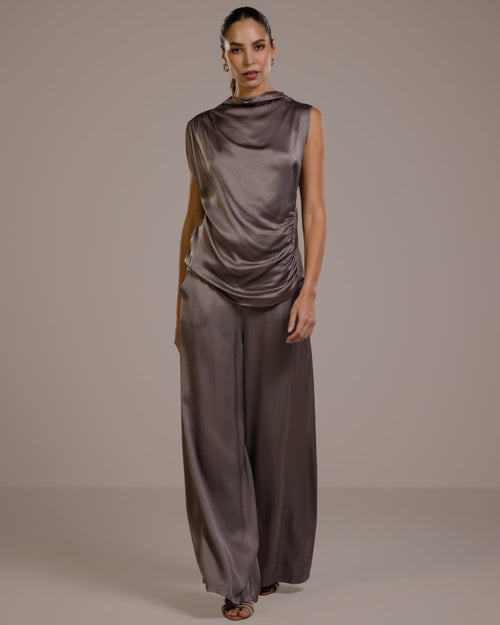 Allegra Draped Satin Sleeveless Top | Mink