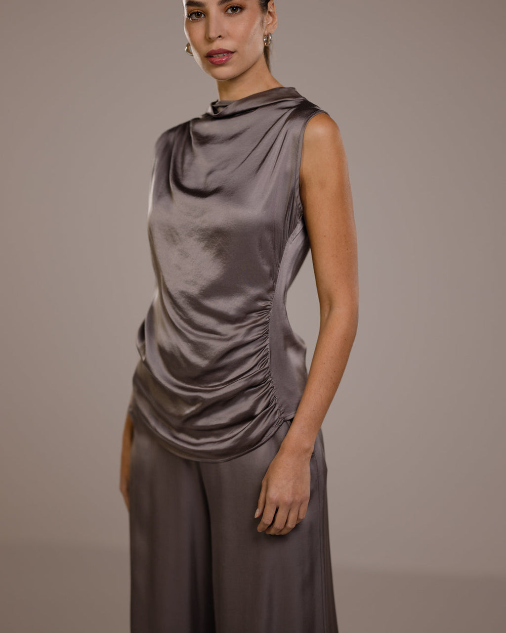Allegra Draped Satin Sleeveless Top | Mink