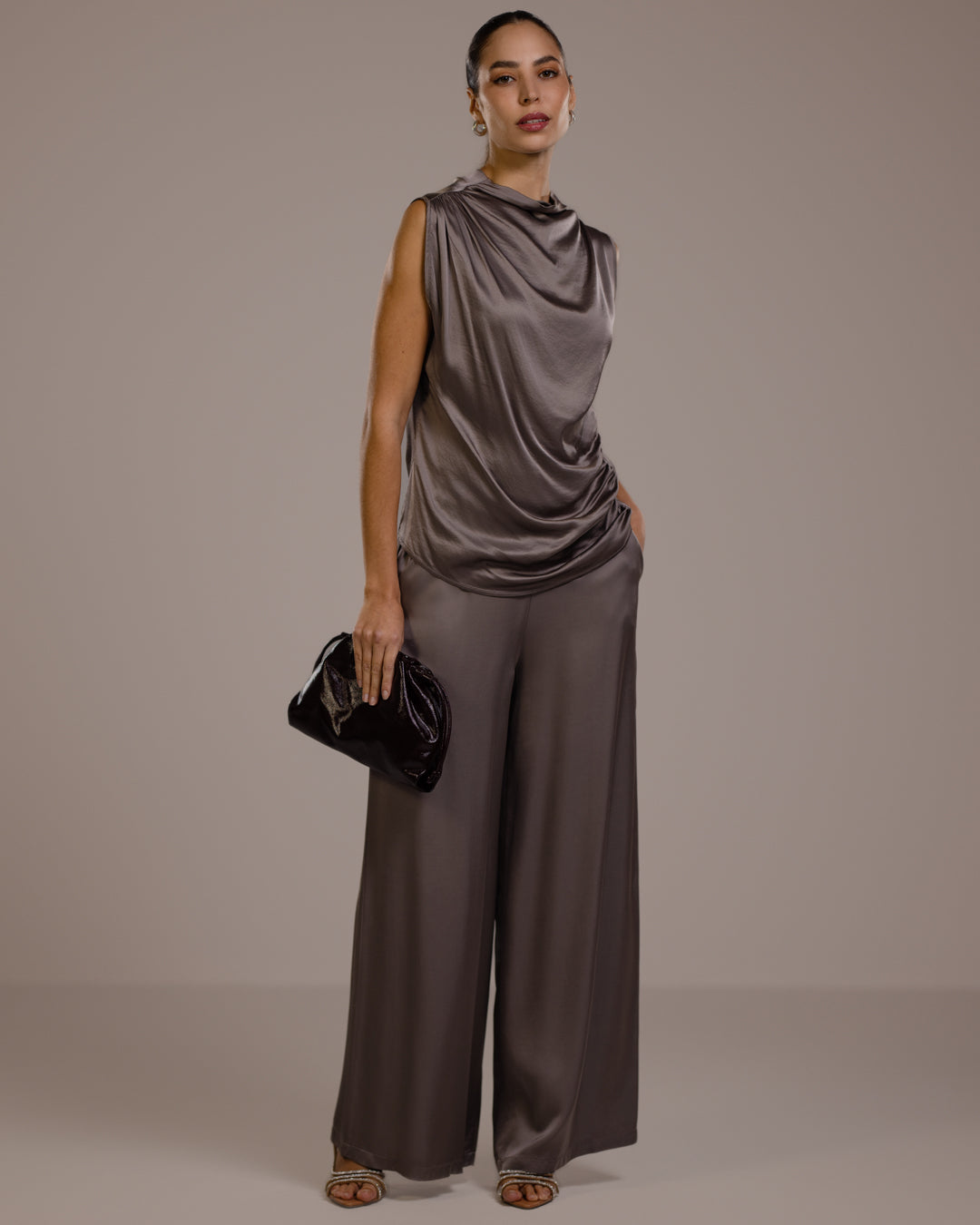 Allegra Draped Satin Sleeveless Top | Mink