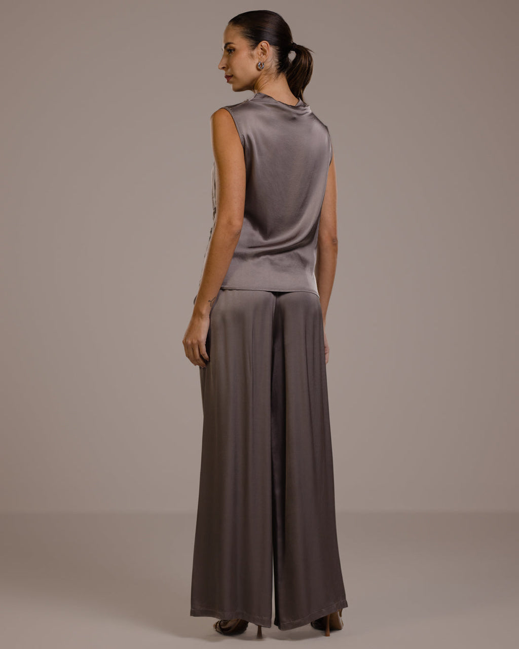 Allegra Draped Satin Sleeveless Top | Mink