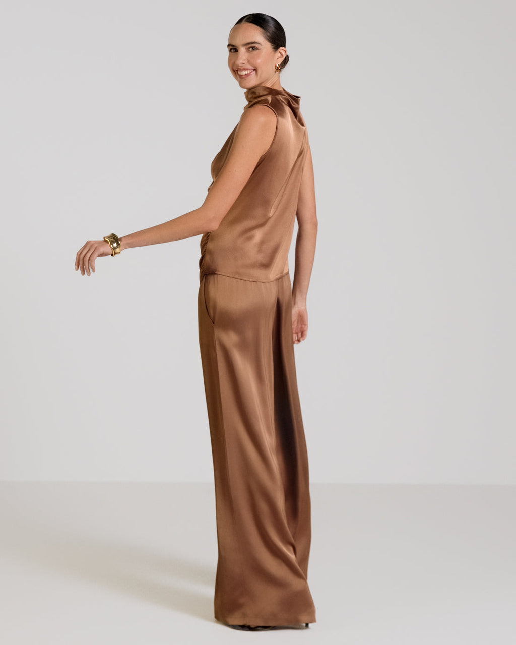 Allegra Draped Satin Sleeveless Top | Maple