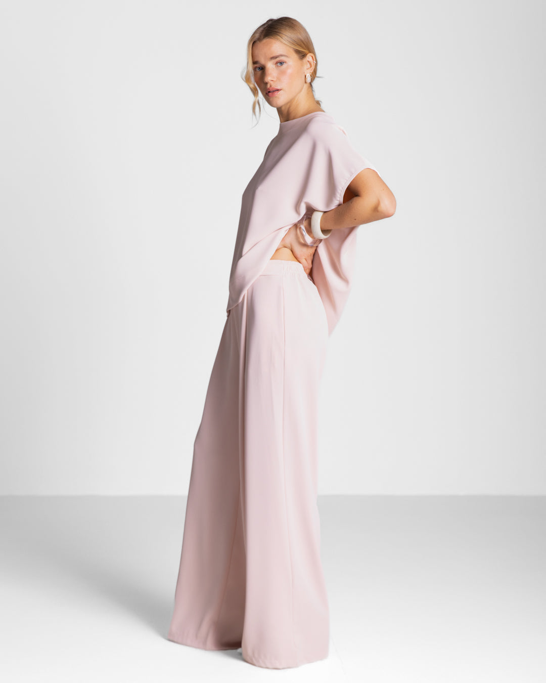 Gabriella Pleated Elastic Waist Trousers | Dusty Pink