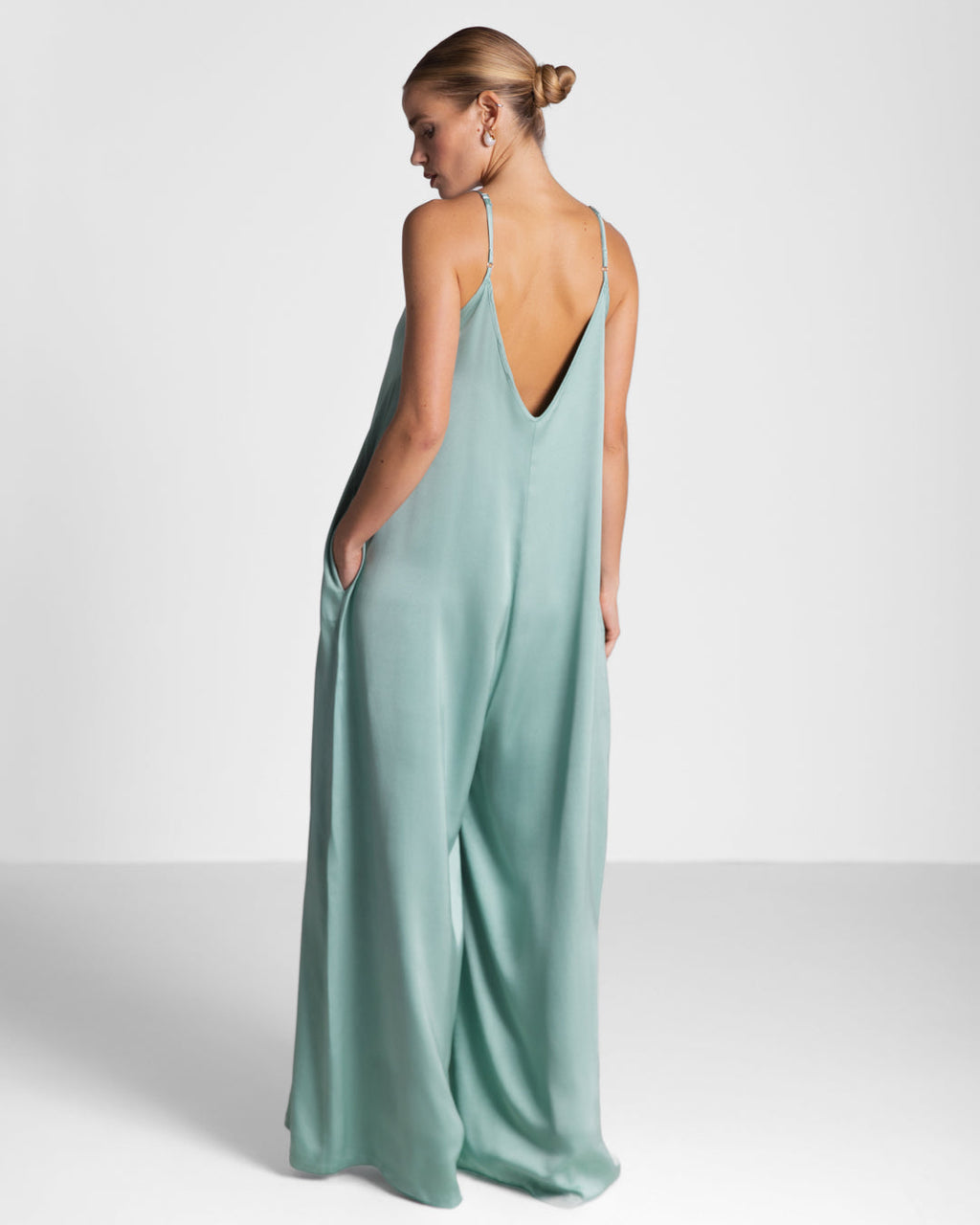 Audrey Satin Jumpsuit | Mint