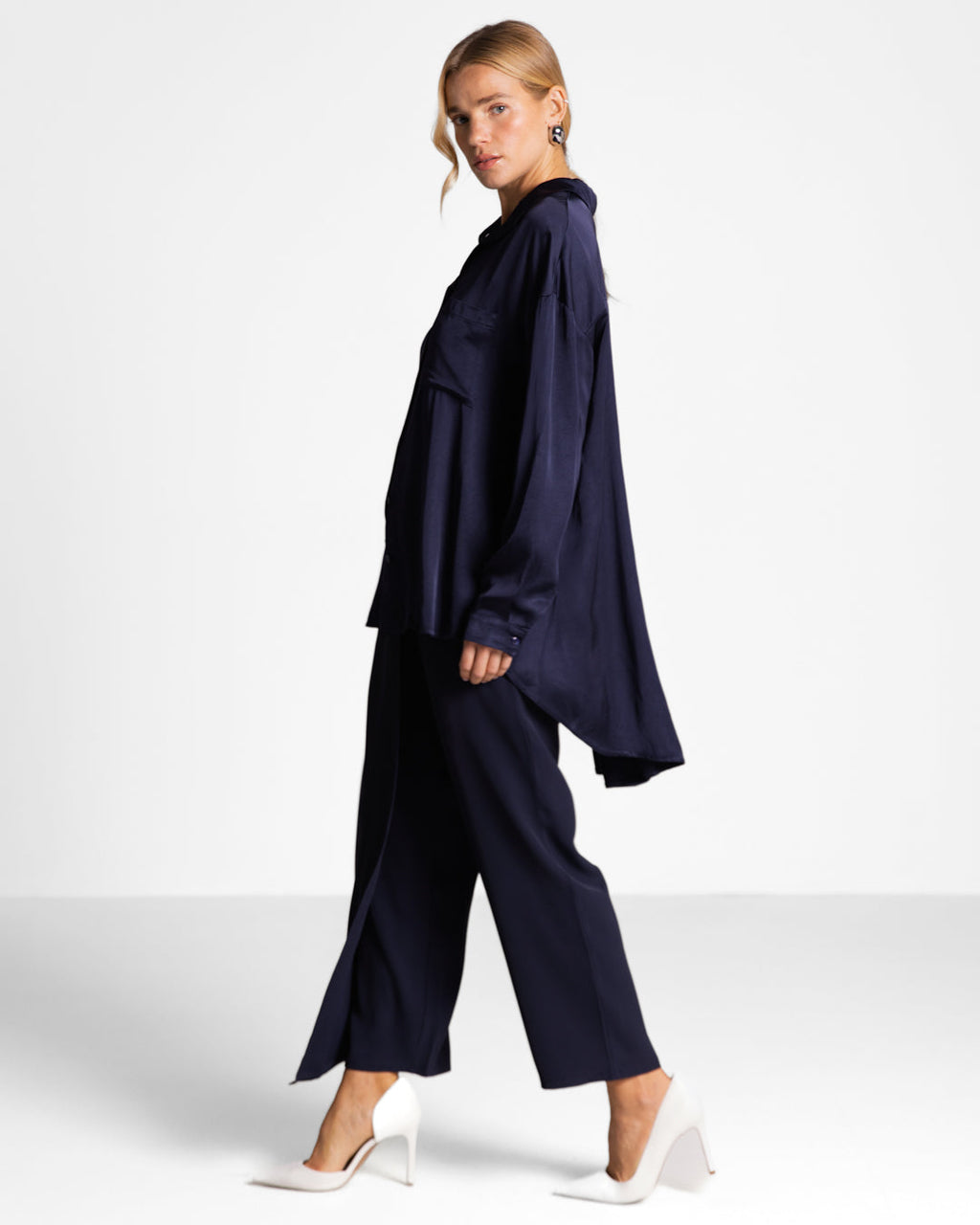 Kailin Satin Shirt | Navy