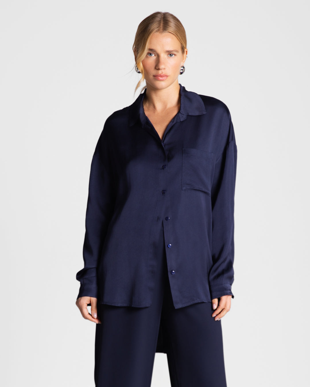 Kailin Satin Shirt | Navy