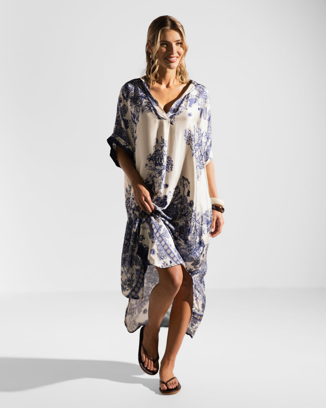 Ottilie Silk Kaftan Dress | Navy