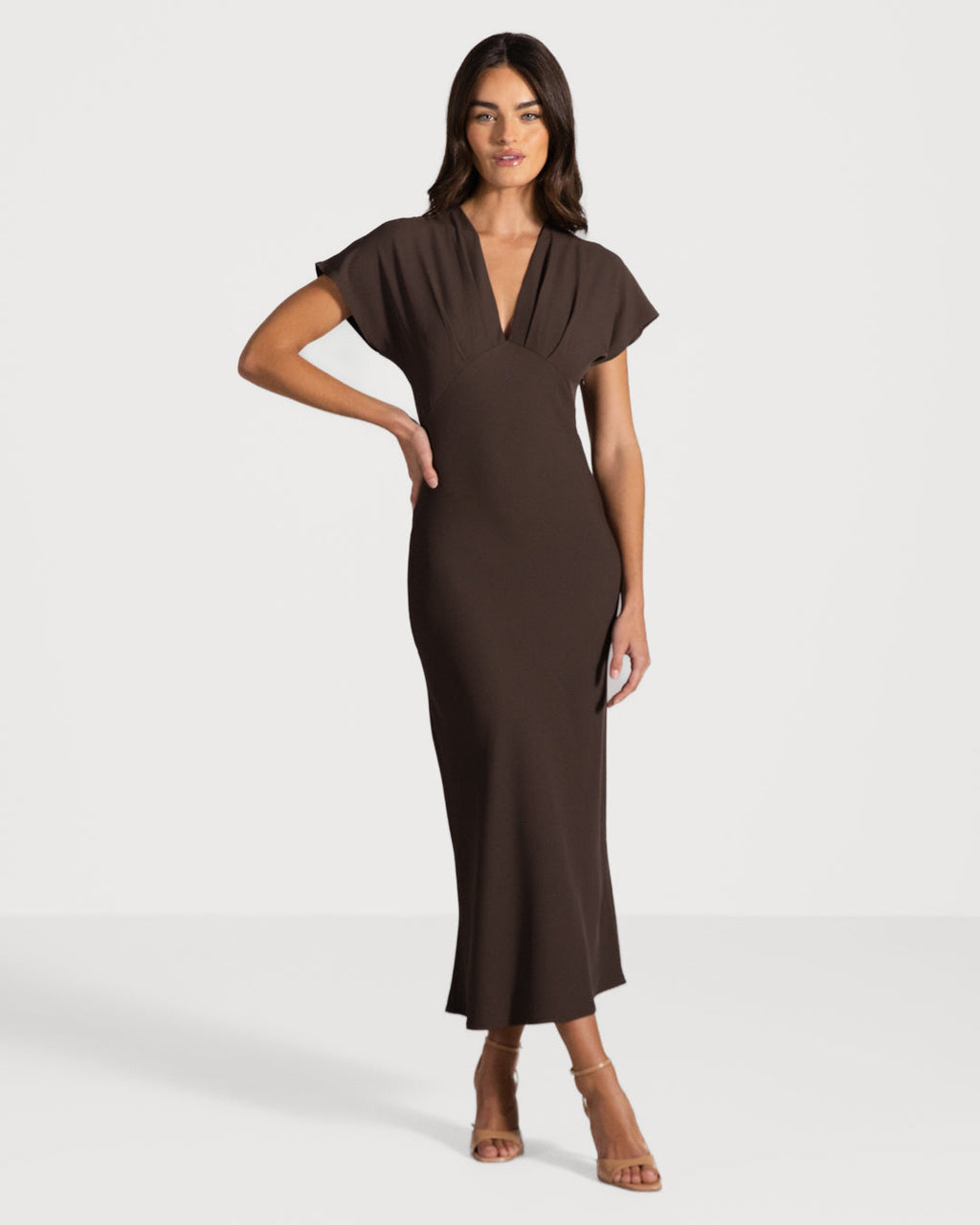 Juliette V Neck Dress | Espresso Brown
