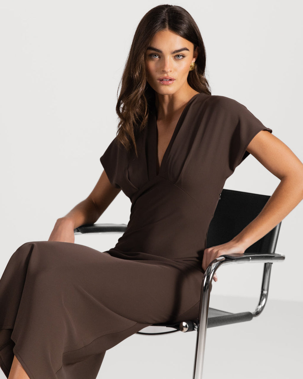 Juliette V Neck Dress | Espresso Brown