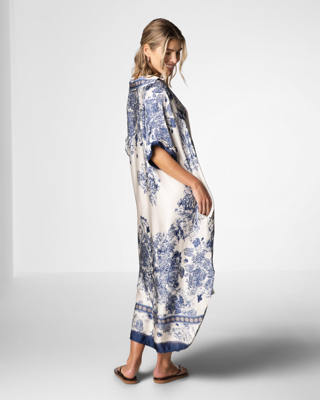 Ottilie Silk Kaftan Dress | Navy