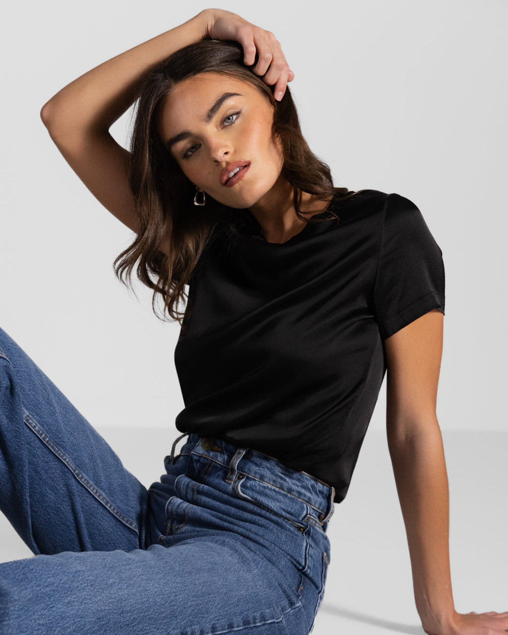 Matilda Satin T-Shirt | Black |