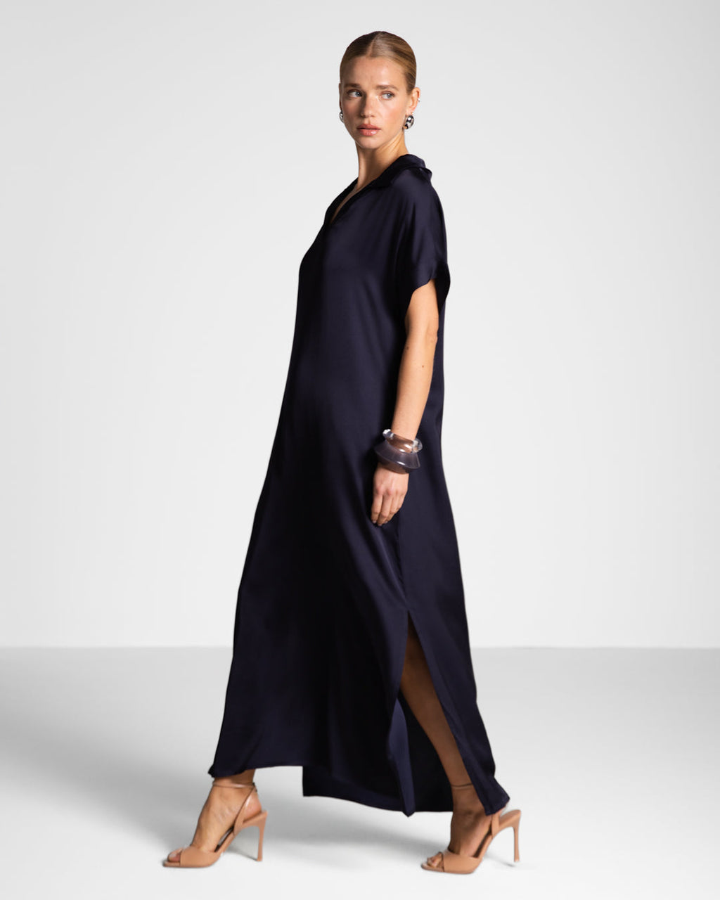 Cleo Satin Kaftan Dress | Navy