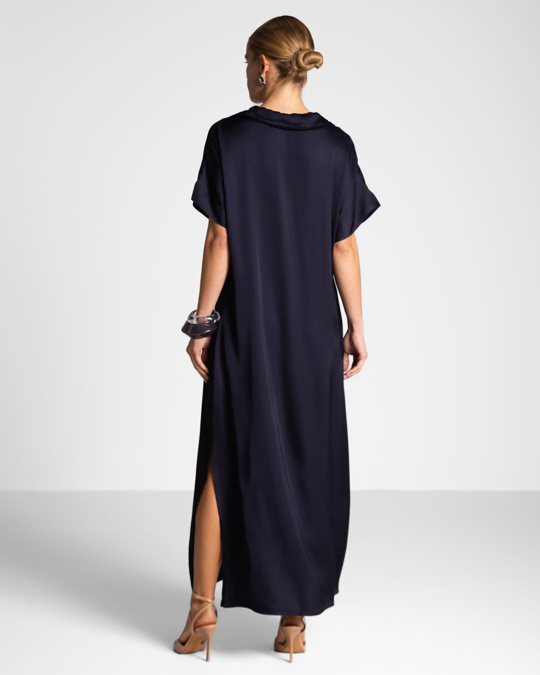 Cleo Satin Kaftan Dress | Navy