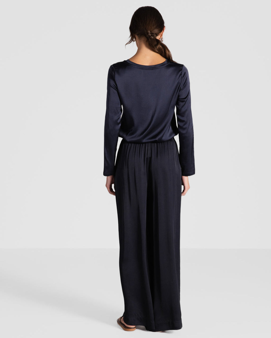 Daisy Elastic Waist Satin Pants | Navy