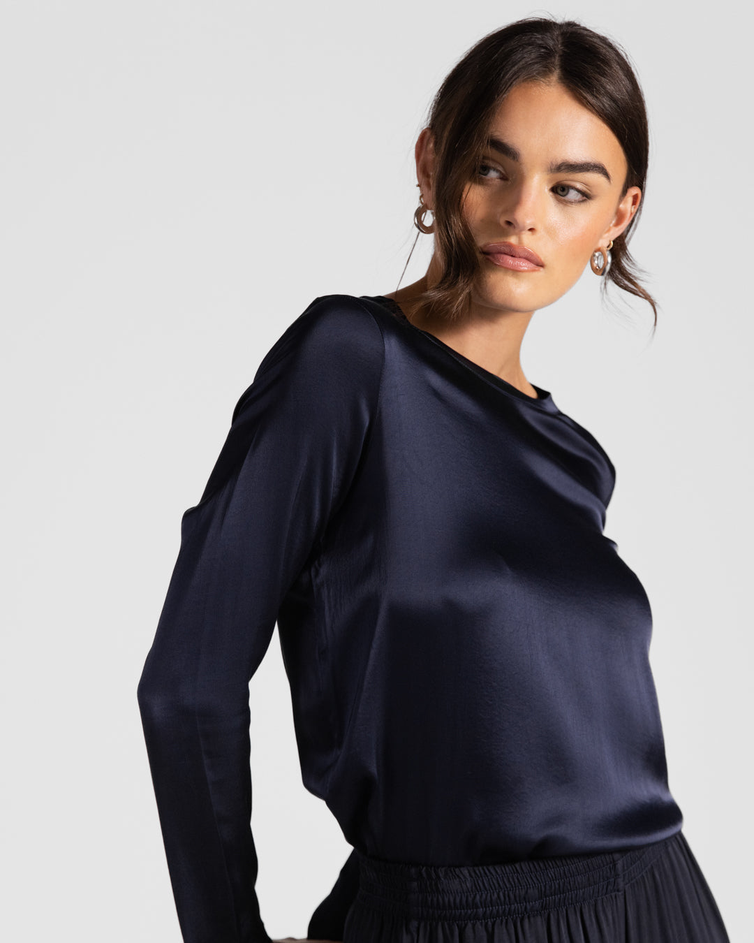Matilda Satin Long Sleeve | Navy