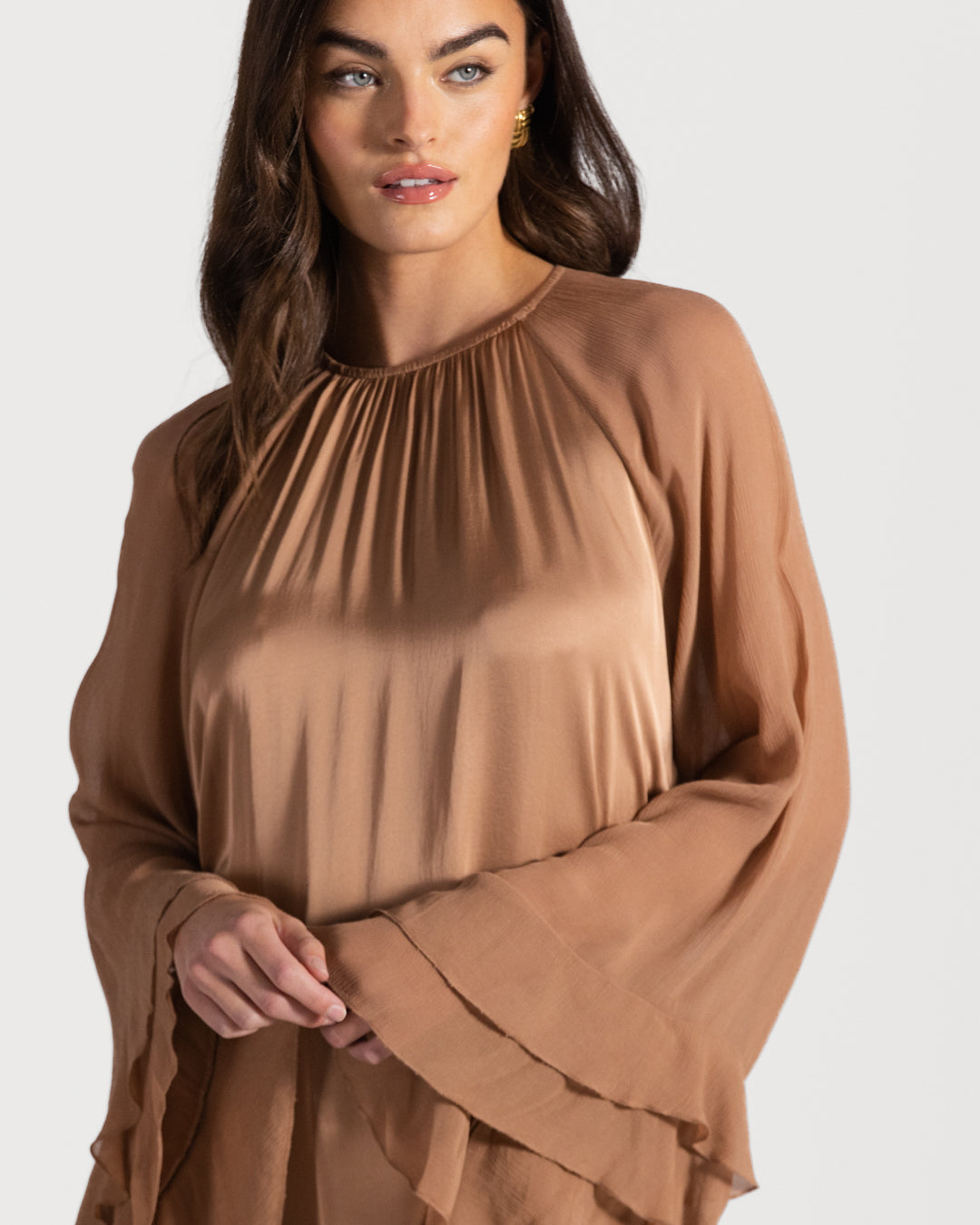 Estelle Ruffle Midi Dress | Tan