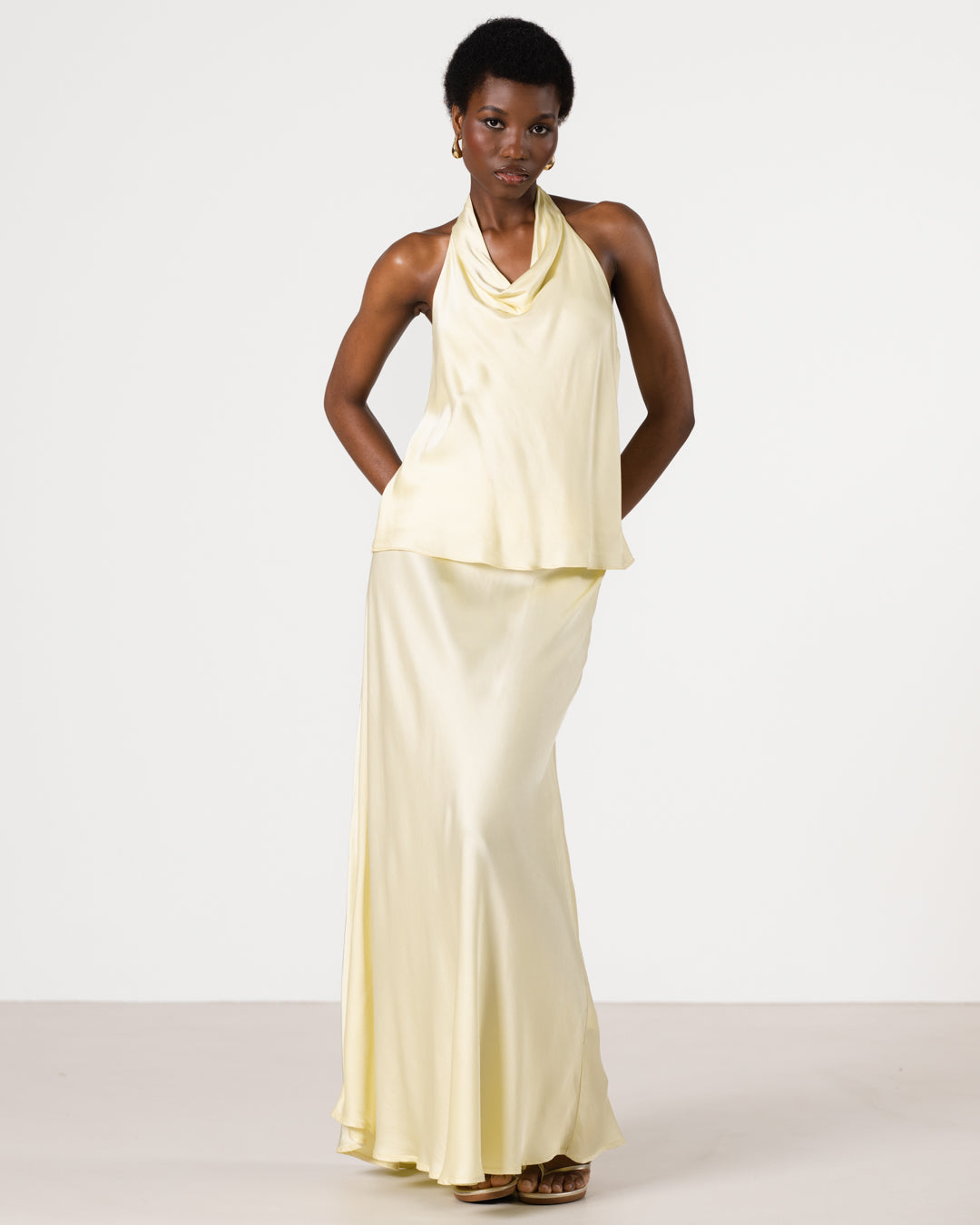 Lexi Satin Maxi Skirt | Butter Yellow
