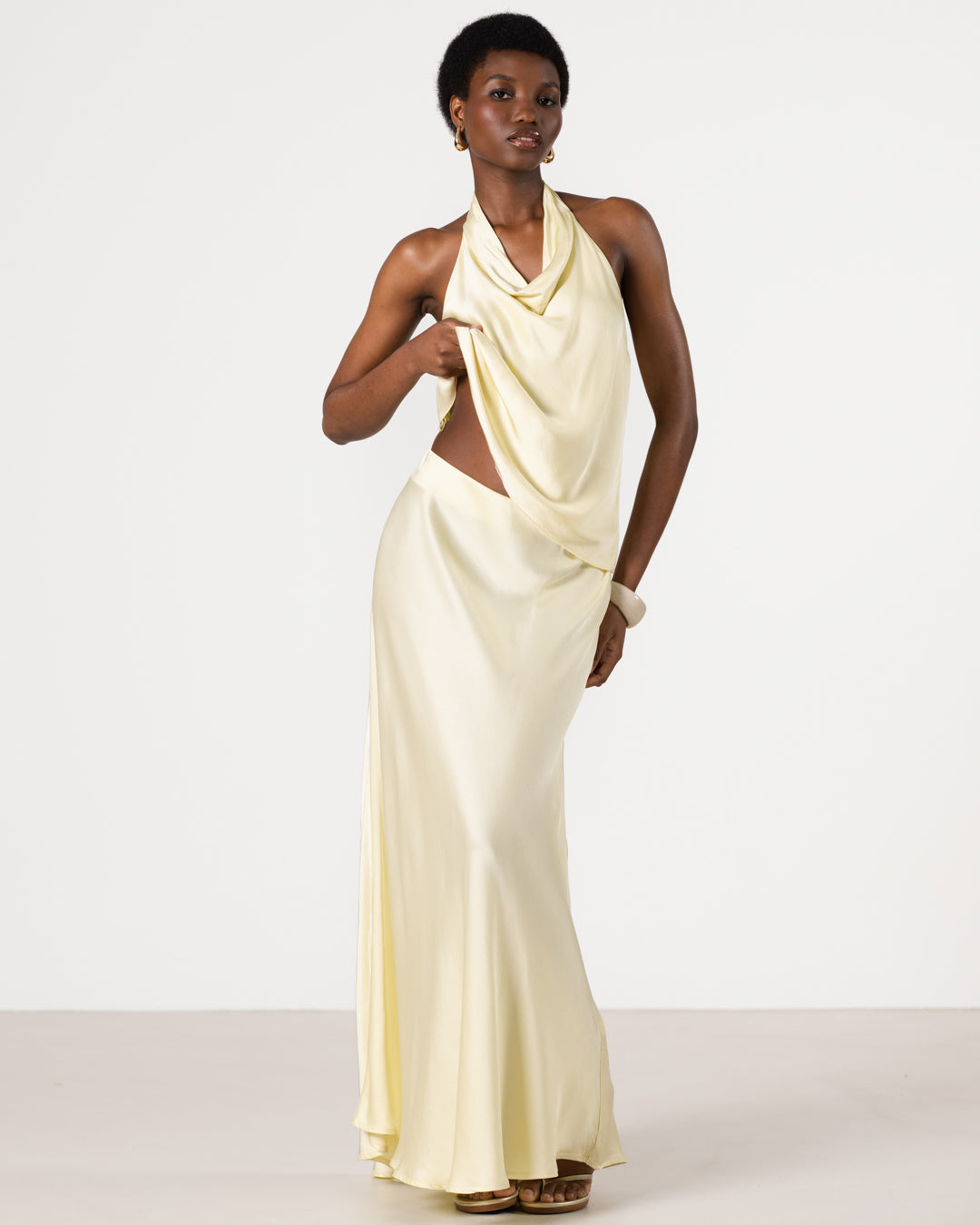 Lexi Satin Maxi Skirt | Butter Yellow