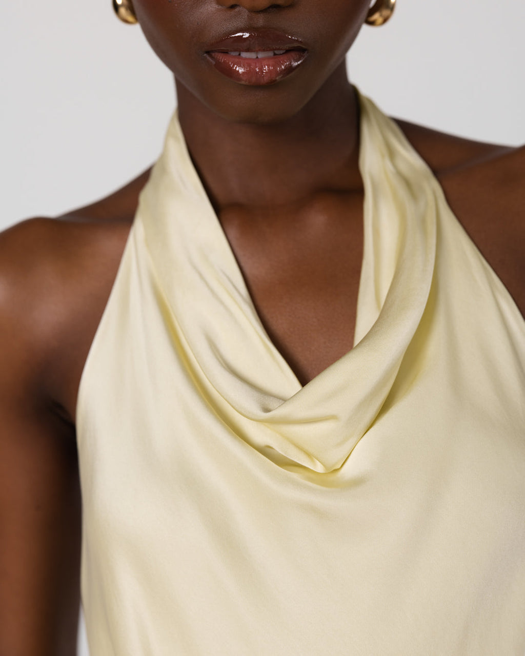 Carmen Backless Halterneck Top | Butter Yellow