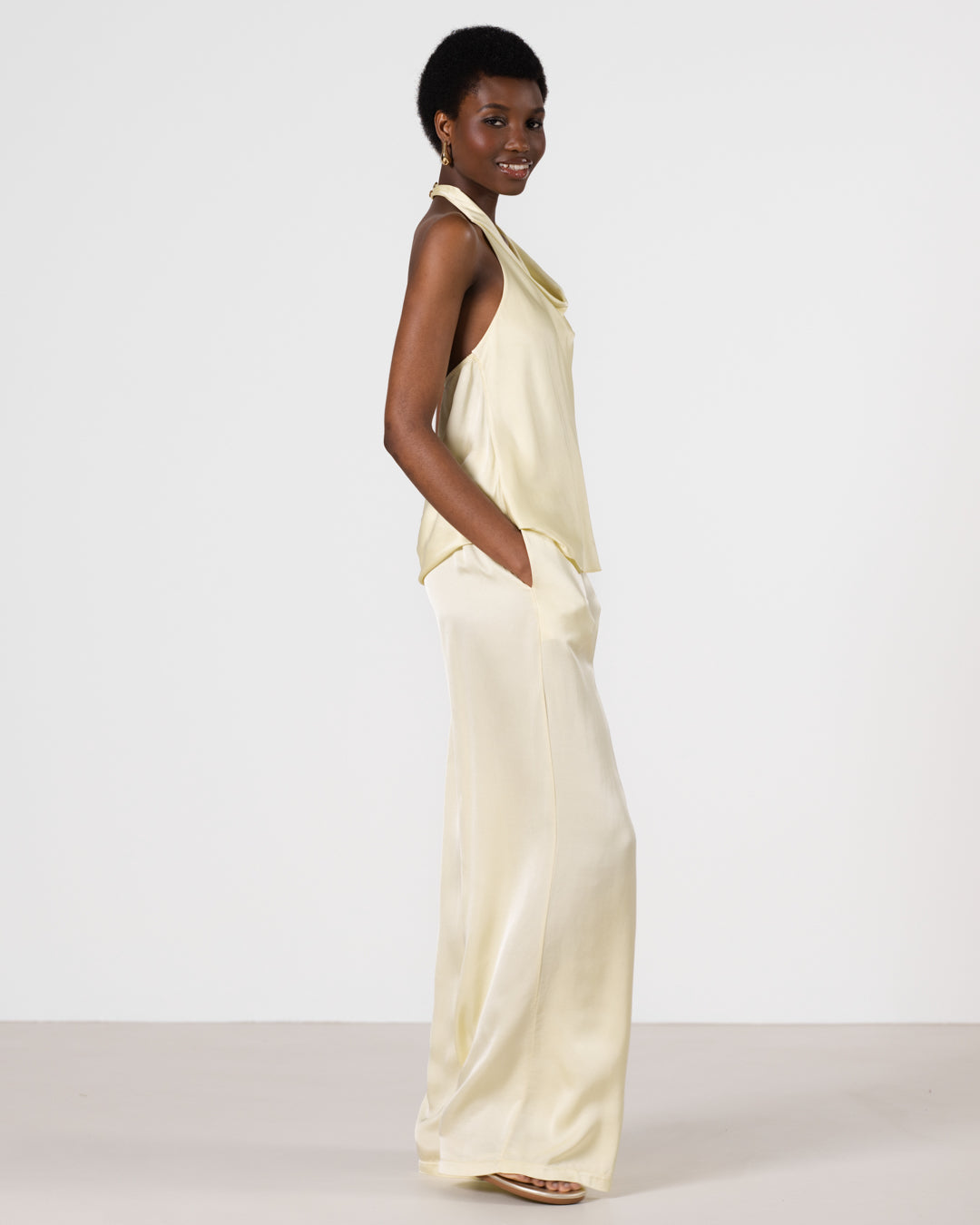 Carmen Backless Halterneck Top | Butter Yellow