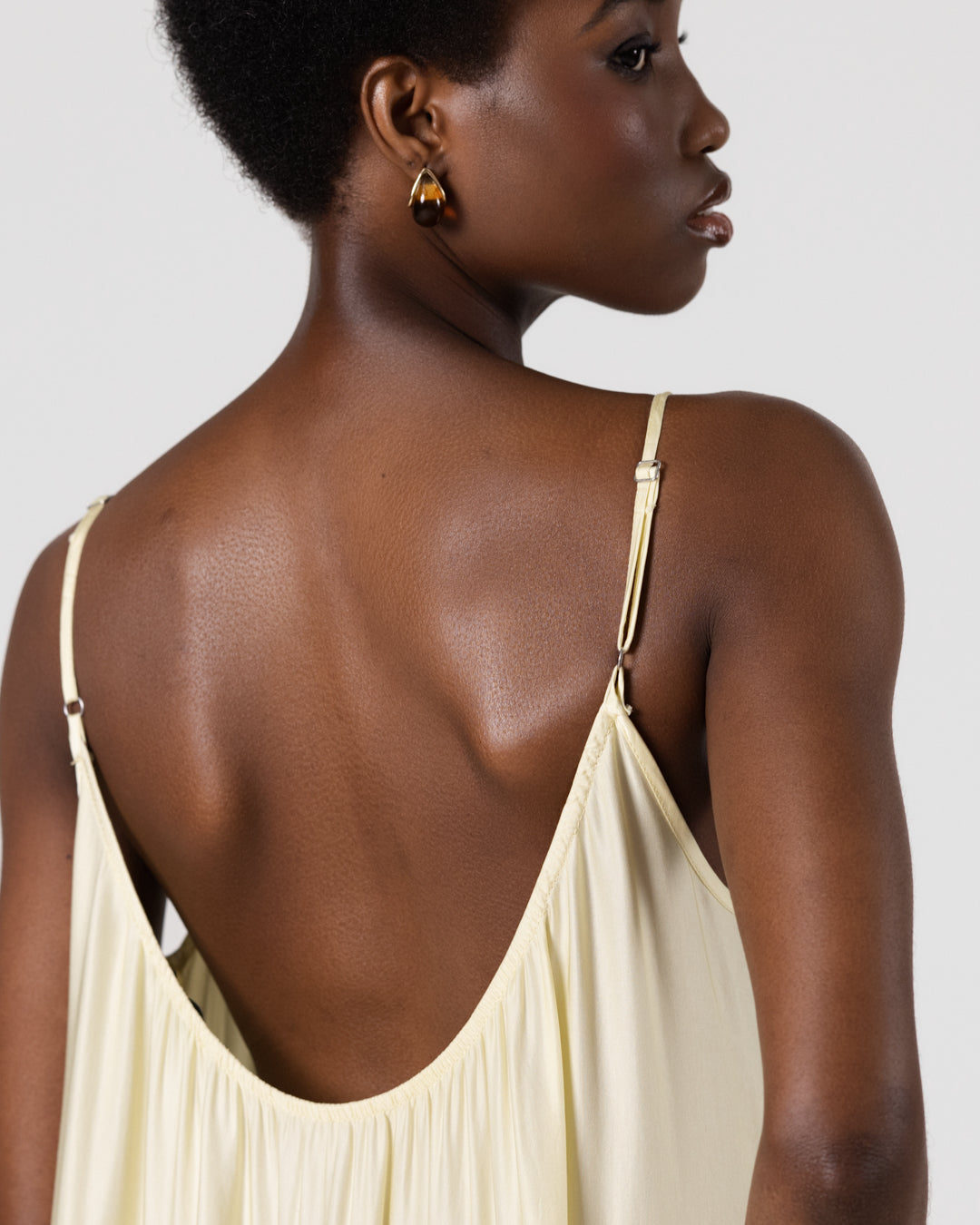 Noelle Strappy Tiered Satin Maxi Dress | Butter Yellow