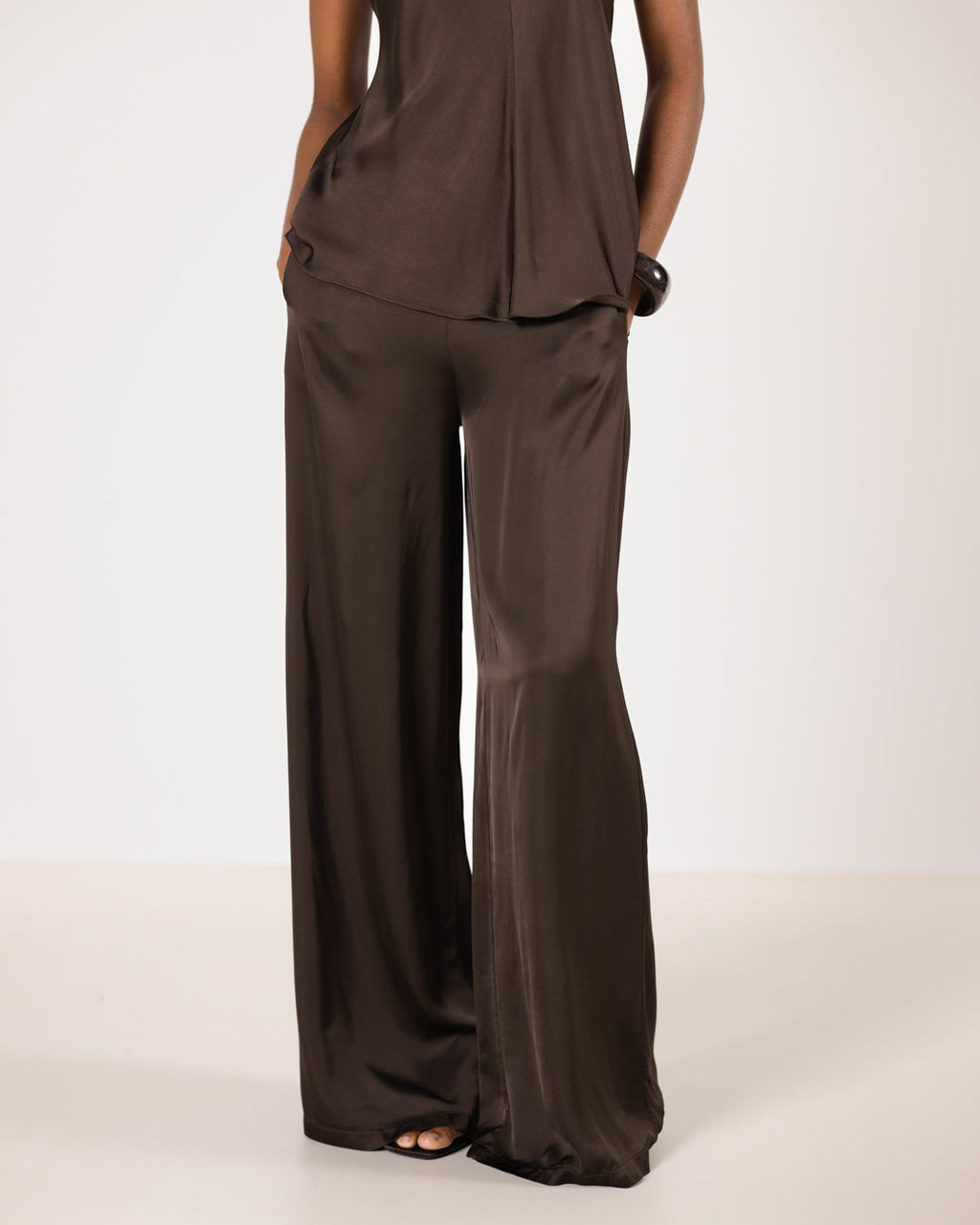 Giselle Elastic High Waist Satin Trousers | Cocoa Soleil