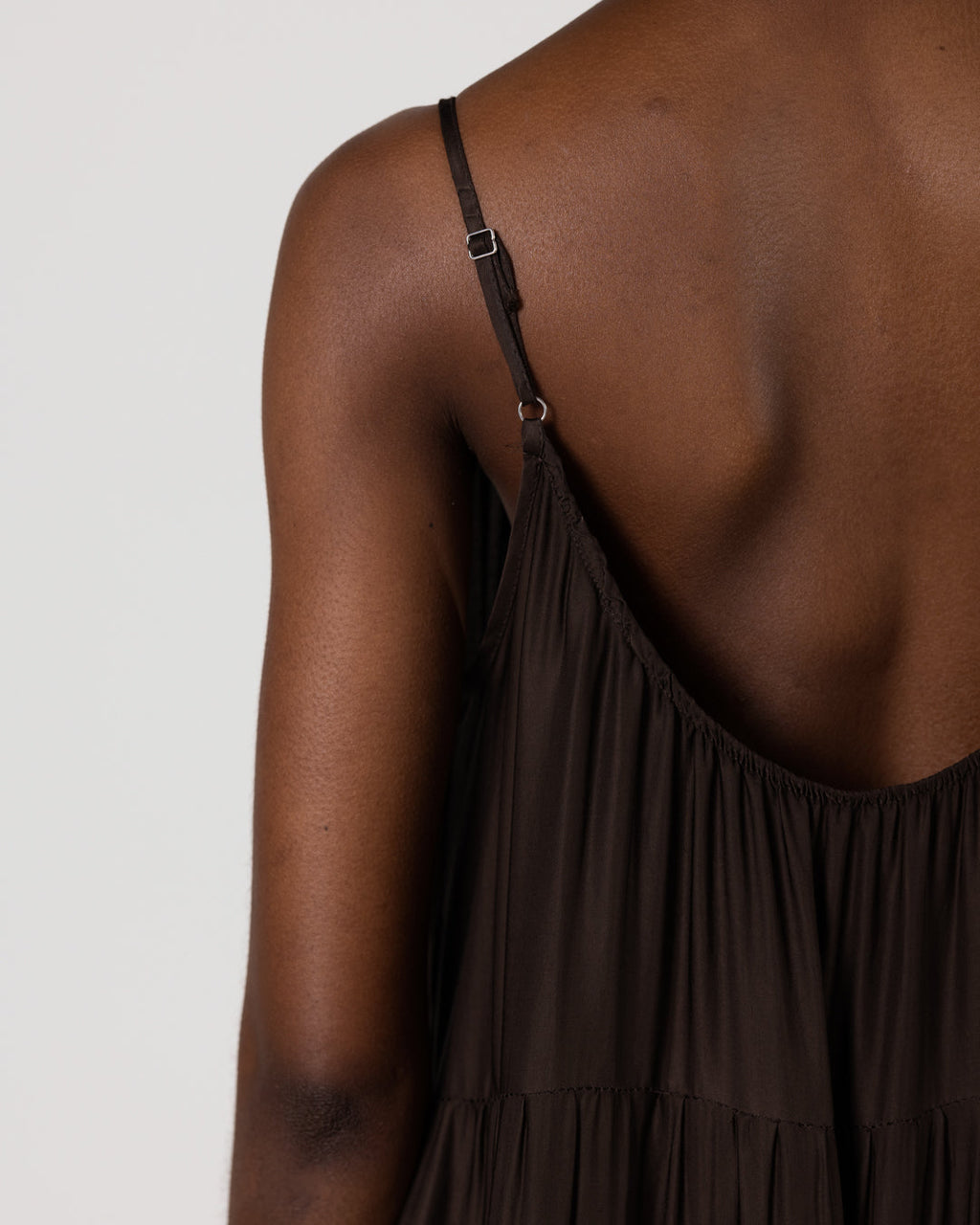 Noelle Strappy Tiered Satin Maxi Dress | Cocoa Soleil