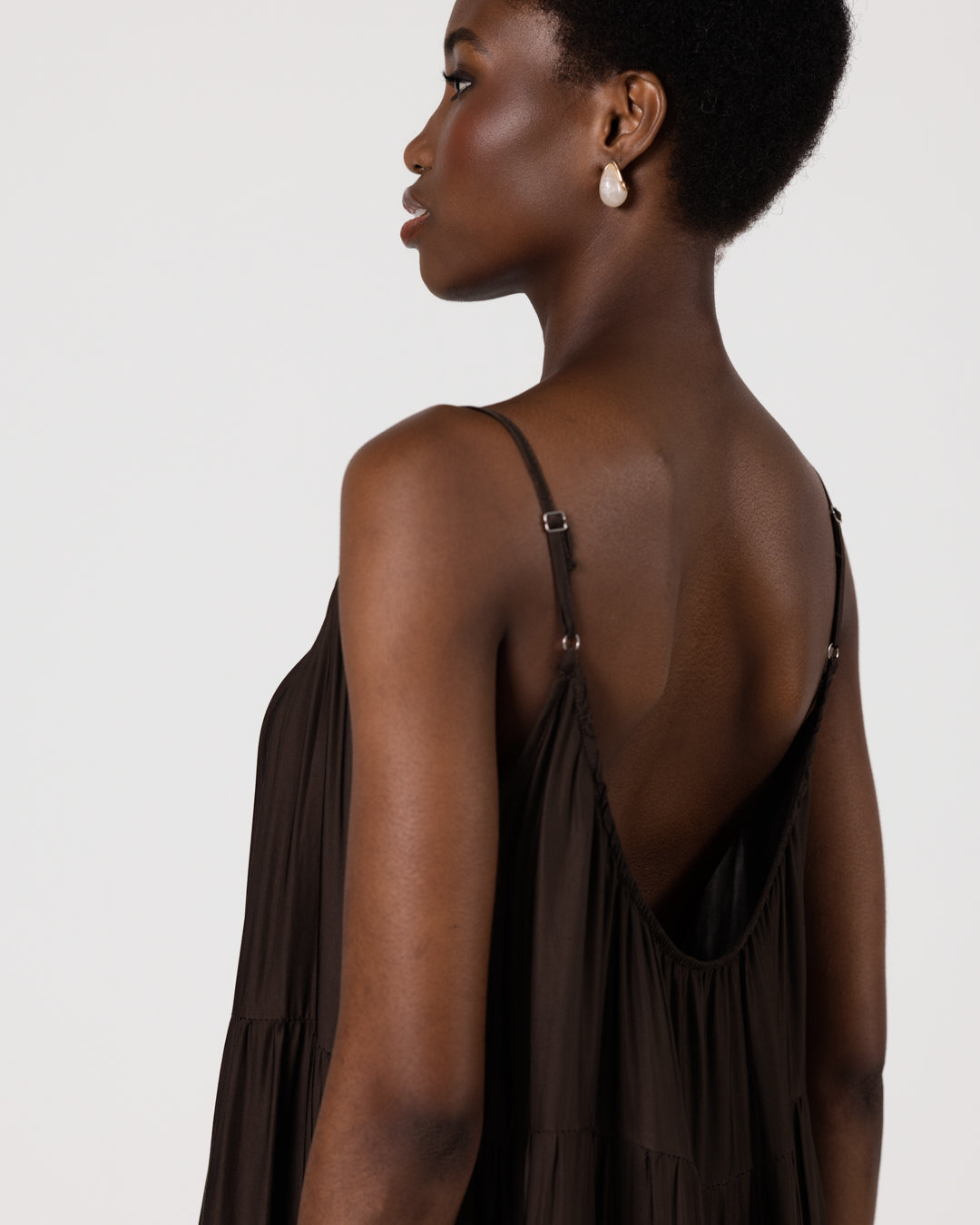 Noelle Strappy Tiered Satin Maxi Dress | Cocoa Soleil