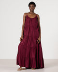 Noelle Strappy Tiered Satin Maxi Dress | Dark Cherry