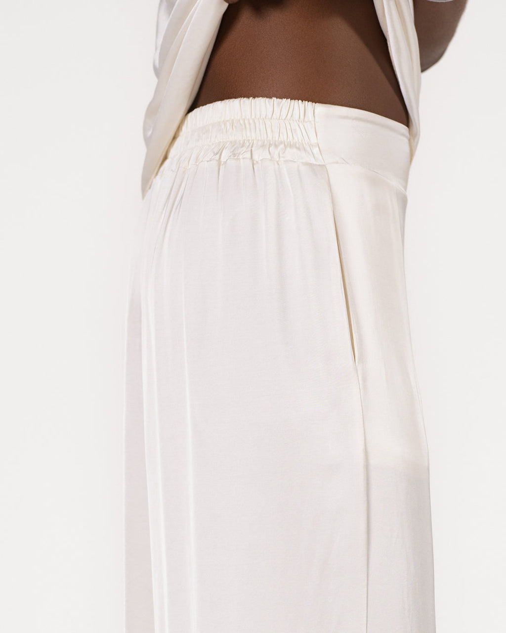 Giselle Elastic High Waist Satin Trousers | Ivory