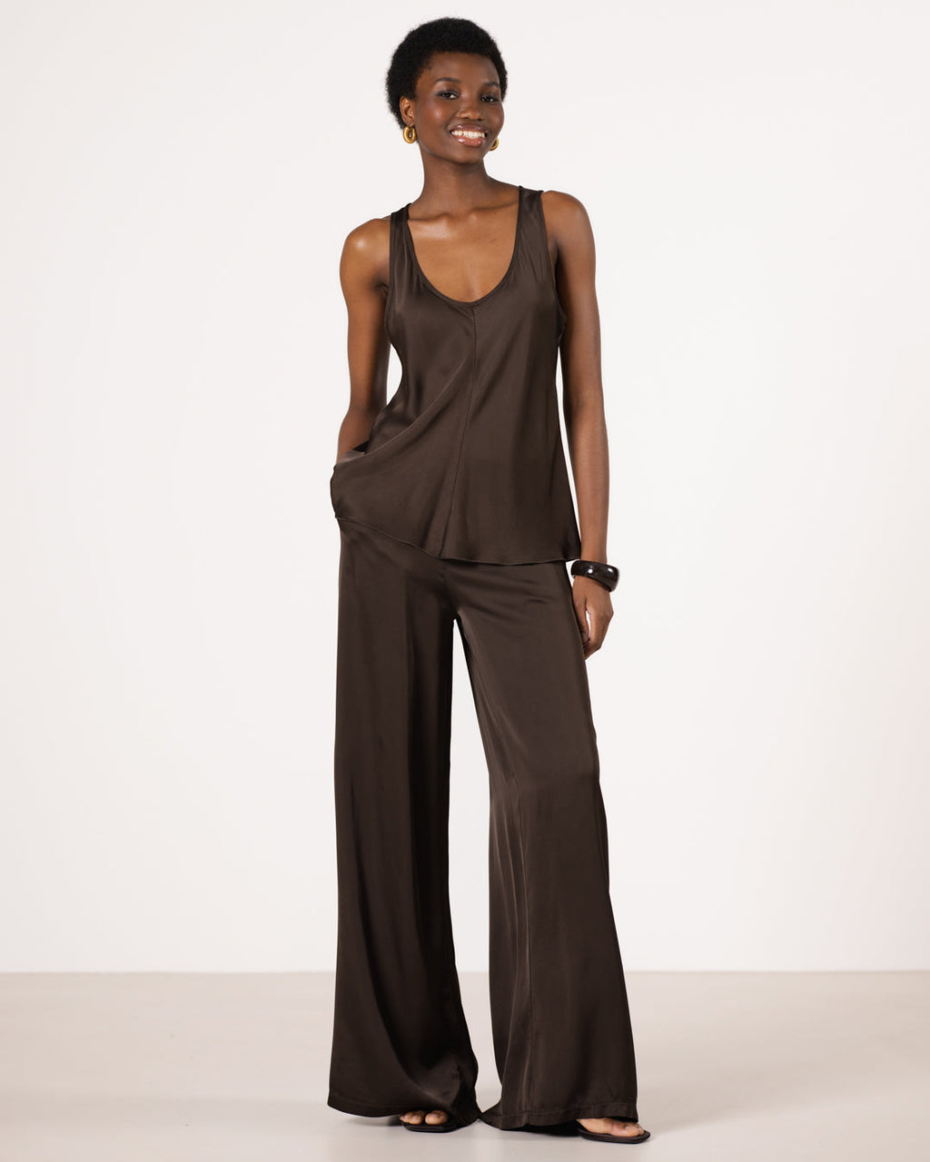 Giselle Elastic High Waist Satin Trousers | Cocoa Soleil