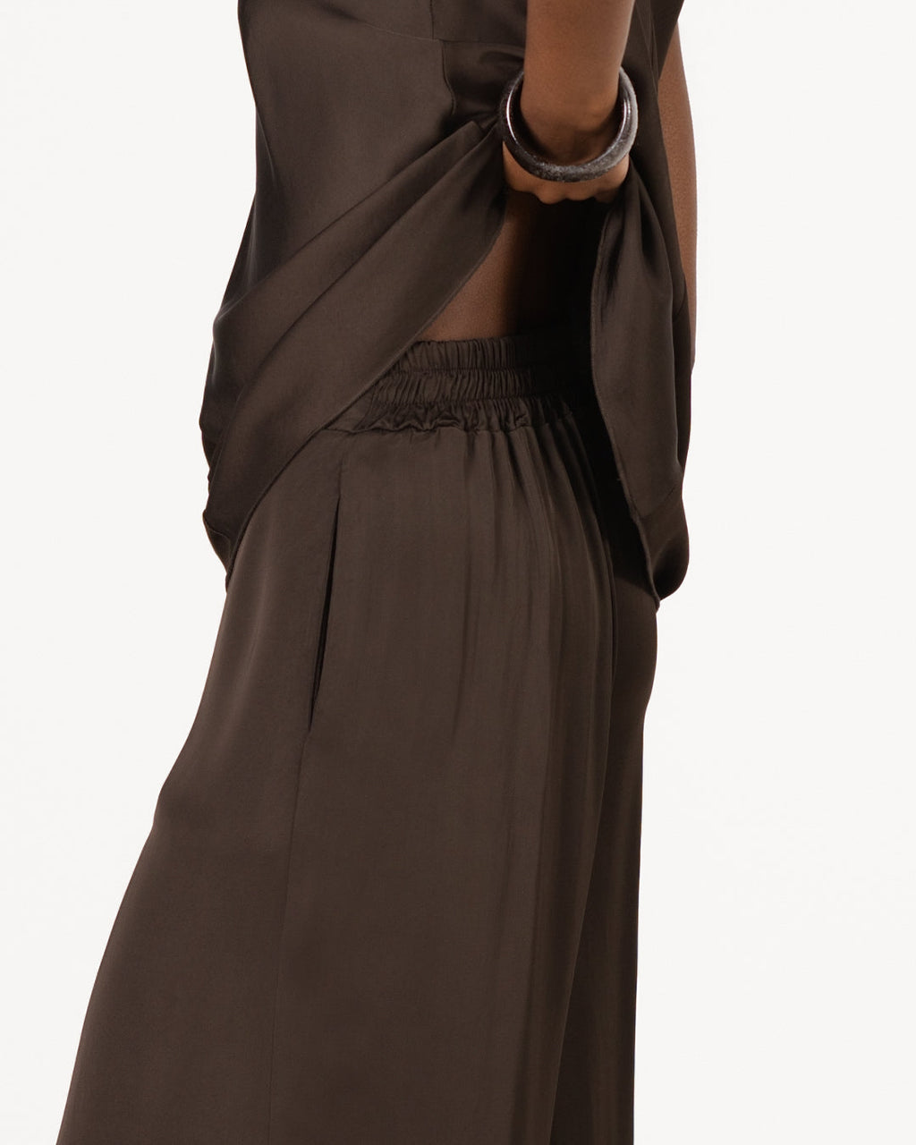 Giselle Elastic High Waist Satin Trousers | Cocoa Soleil