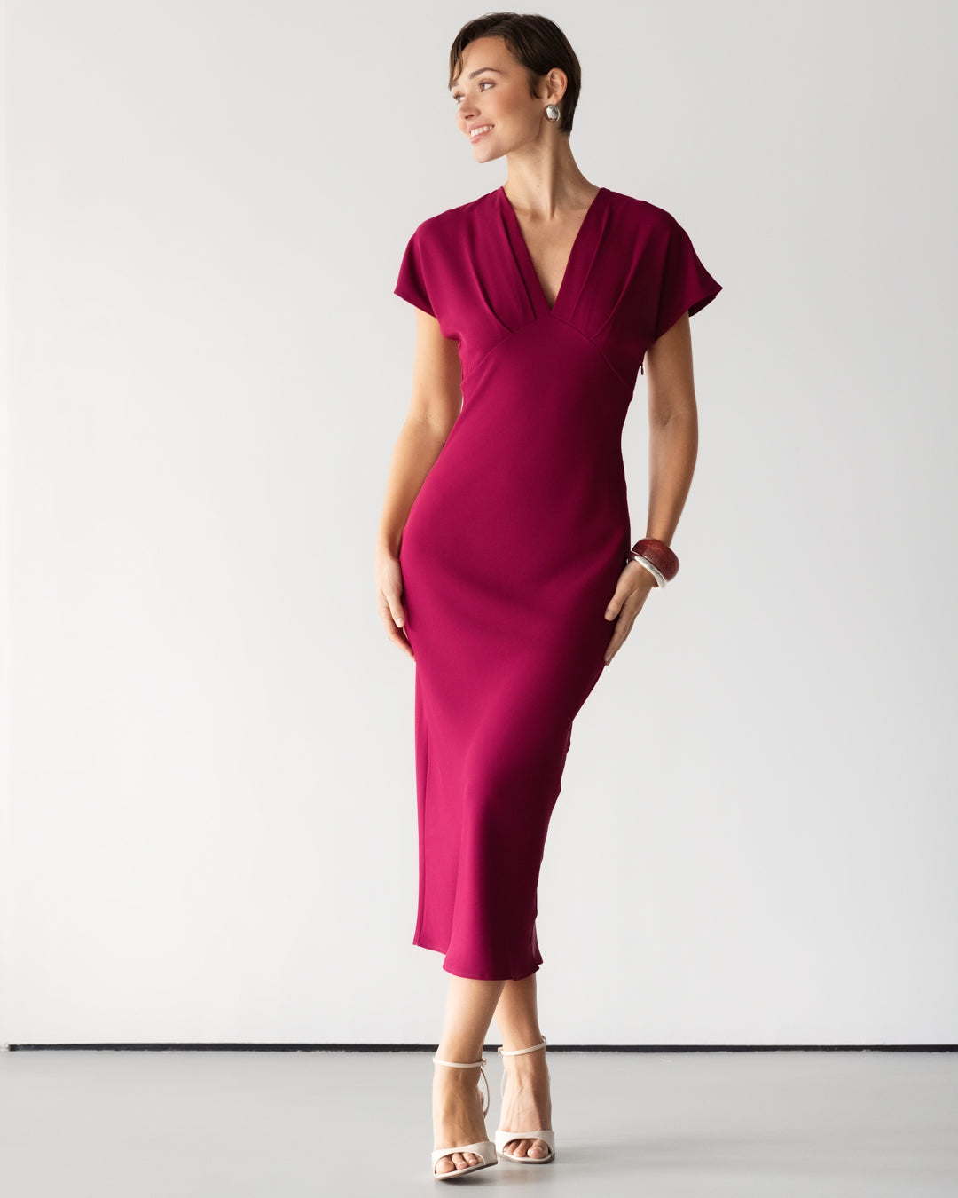 Juliette V Neck Dress | Burgundy
