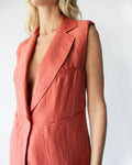 Maris Sleeveless Linen Blazer | Coral