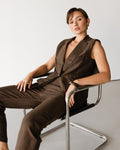 Maris Sleeveless Linen Blazer | Espresso Brown