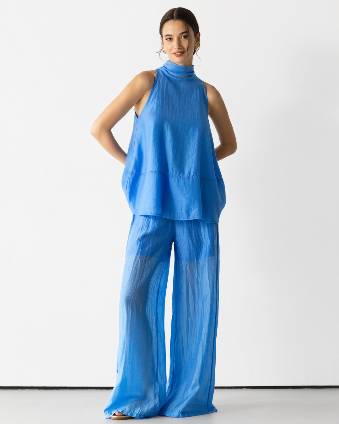 Clotilde Lightweight Elastic Waist Pants | Azure Blue