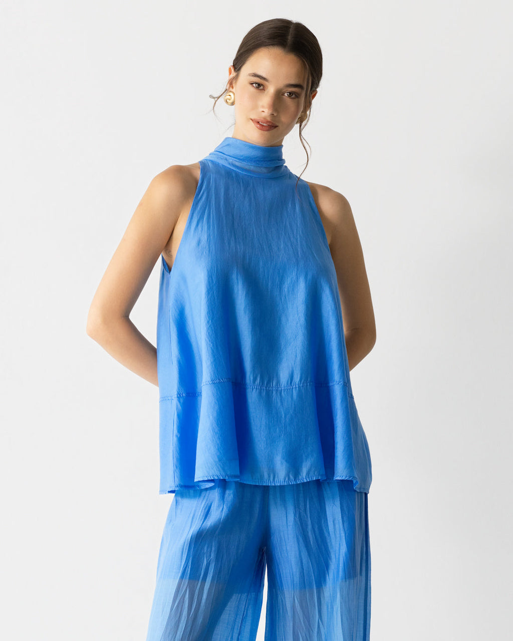 Clotilde Halterneck Tie Back Top | Azure Blue